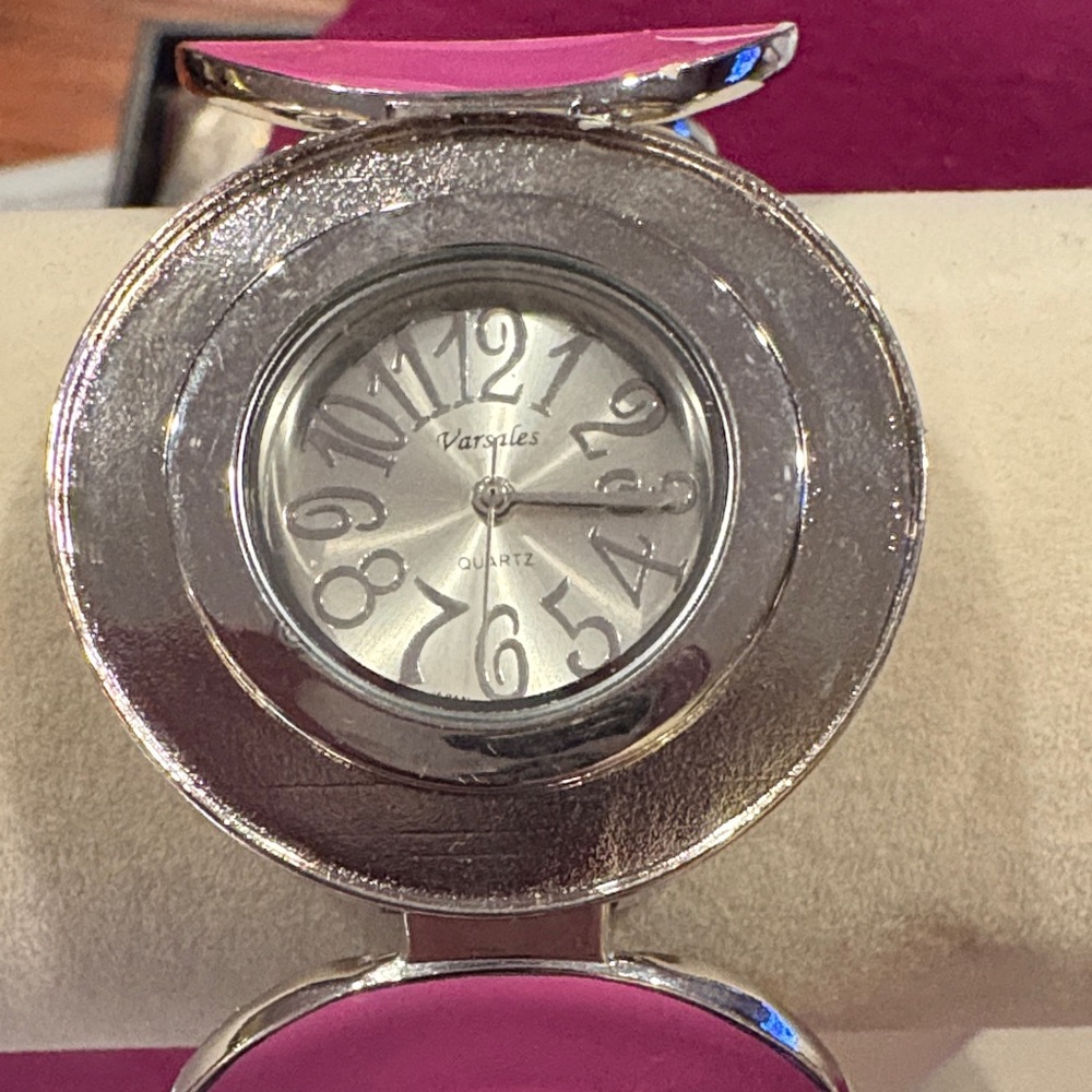 Silver and Pink Wristwatch